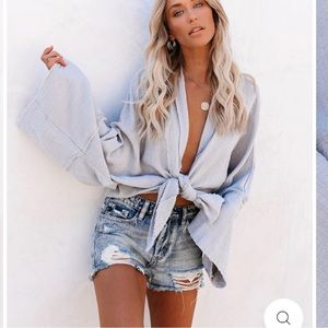 Aloha Beaches Cotton Frayed Tie Top - Dusty Blue